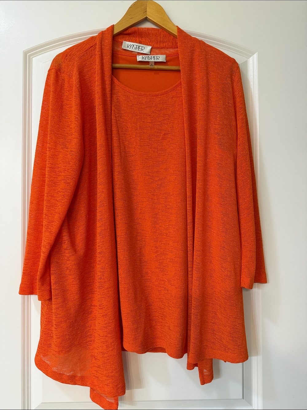 Kasper Orange Open-Front Lightweight Cardigan